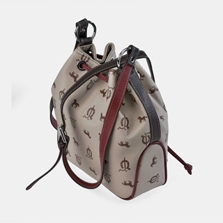 Bolso "EL CABALLO" bombonera bandolera tricolor taupe/marrón/burdeos - Imagen 2
