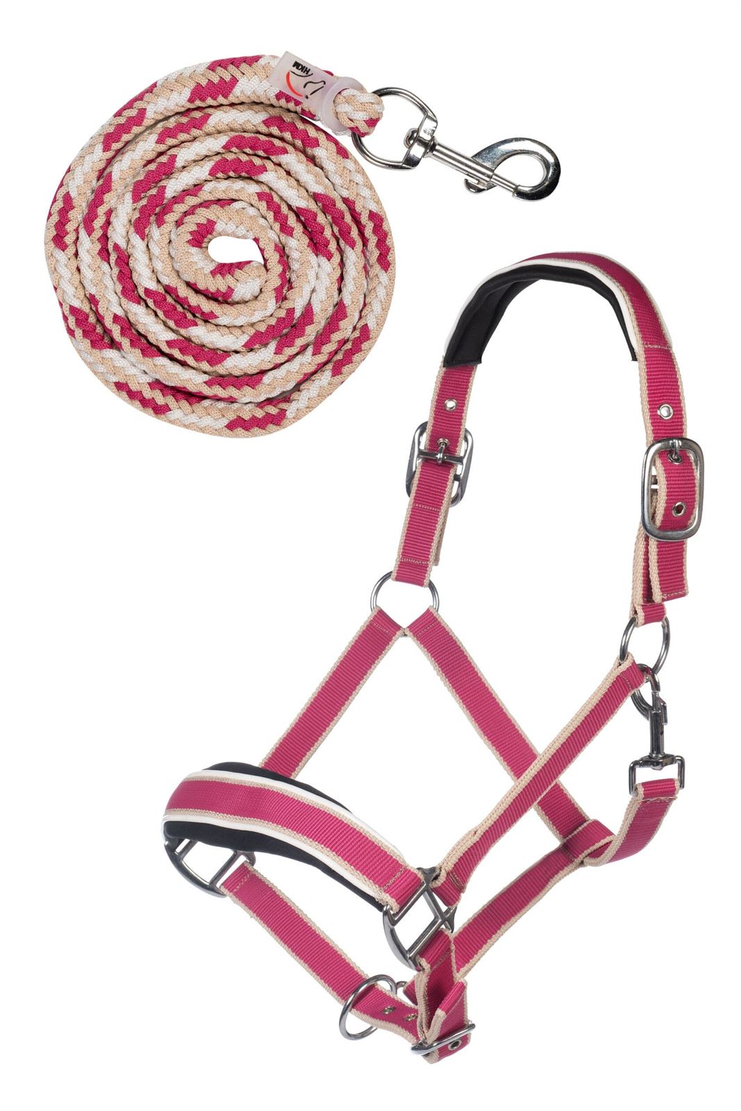 Cabezada cuadra con ramal HKM Sports Equipment Kopenhagen color rosa/beige TALLA PONY ramal 1,80 metros - Imagen 1