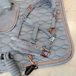 Cabezada cuadra con ramal HKM Sports Equipment Rosegold Glamour color gris/rosegold TALLA PONY - Imagen 2