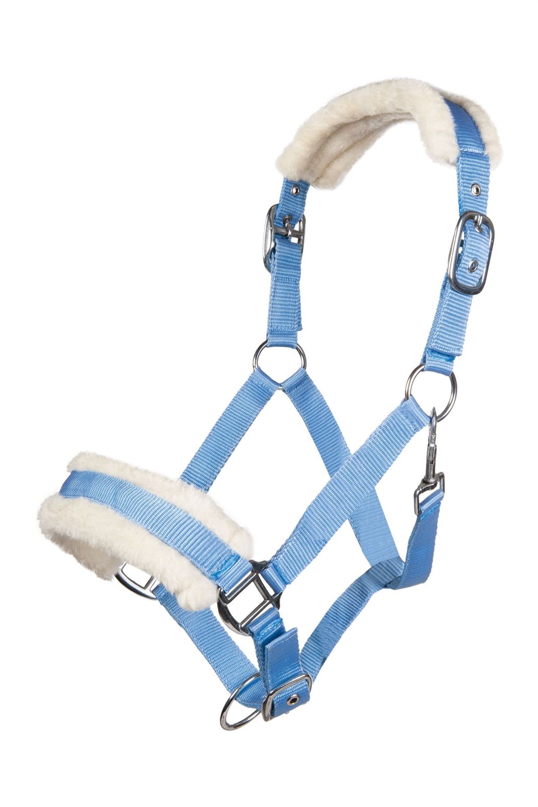 Cabezada cuadra HKM Sports Equipment borreguillo color azul celeste talla COB - Imagen 1