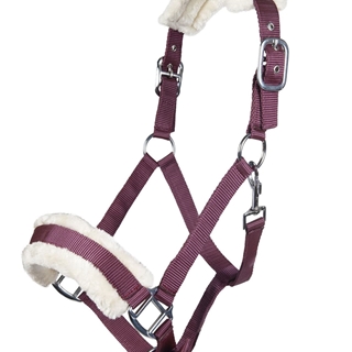 Cabezada cuadra HKM Sports Equipment borreguillo color granate talla COB - Imagen 1