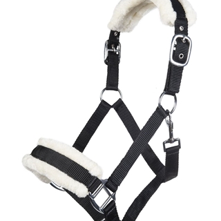 Cabezada cuadra HKM Sports Equipment borreguillo color negro talla PONY - Imagen 1