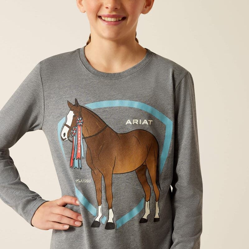 Camiseta Ariat niñ@ unisex Pony color gris manga larga - Imagen 1