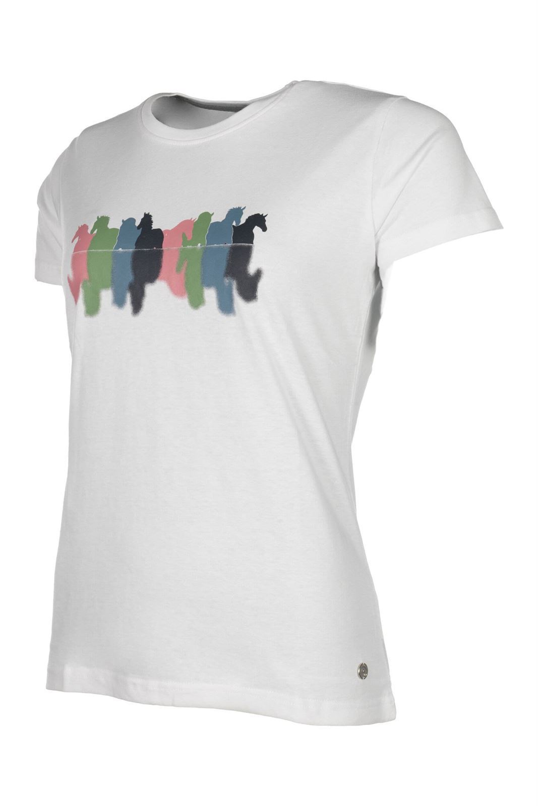 Camiseta HKM Sports Equipment Mirror blanca siluetas caballos colores - Imagen 2