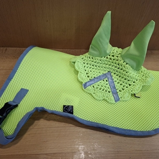 Conjunto de Mantilla y orejeras Hobby Horsing HKM Sports Equipment amarillo neón reflectante - Imagen 2