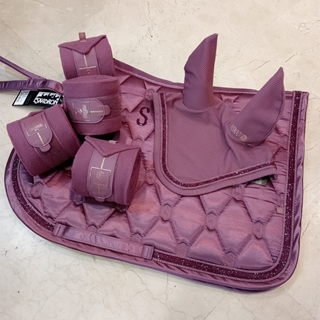 Conjunto ESKADRON mantilla Uso General/salto, orejeras FULL y vendas color ciruela - Imagen 2