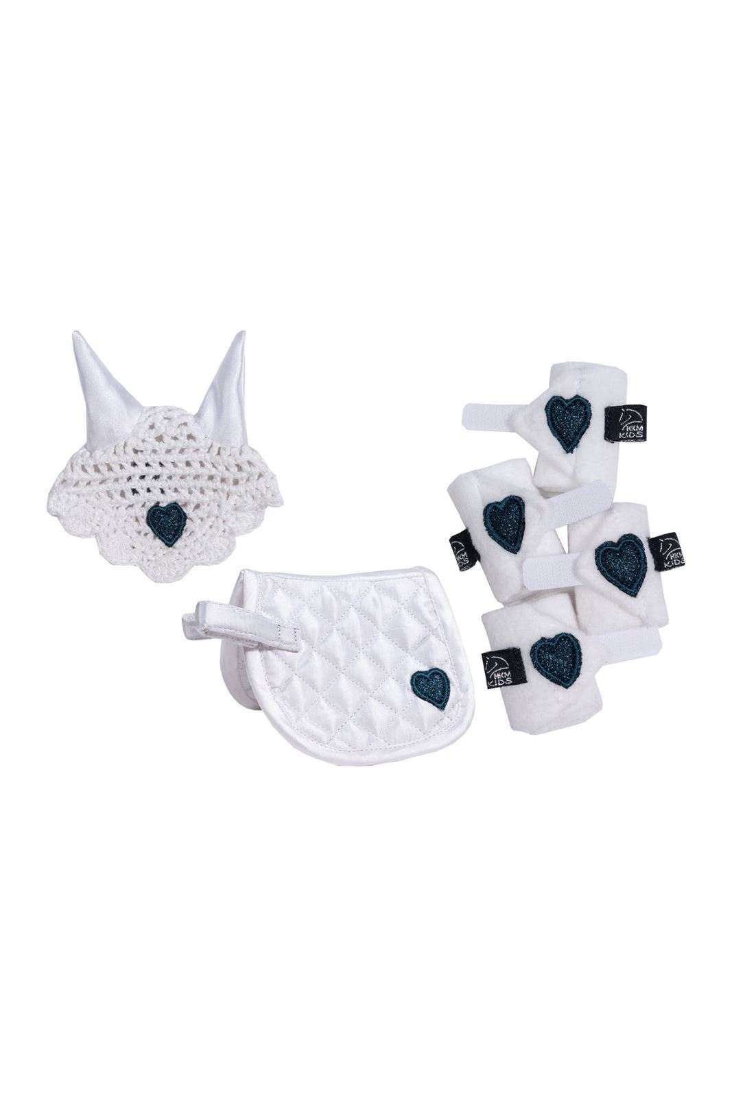 CUDDLE PONY Set accesorios HKM Sports Equipment Mantilla, orejeras y vendas , color blanco/azul marino - Imagen 1