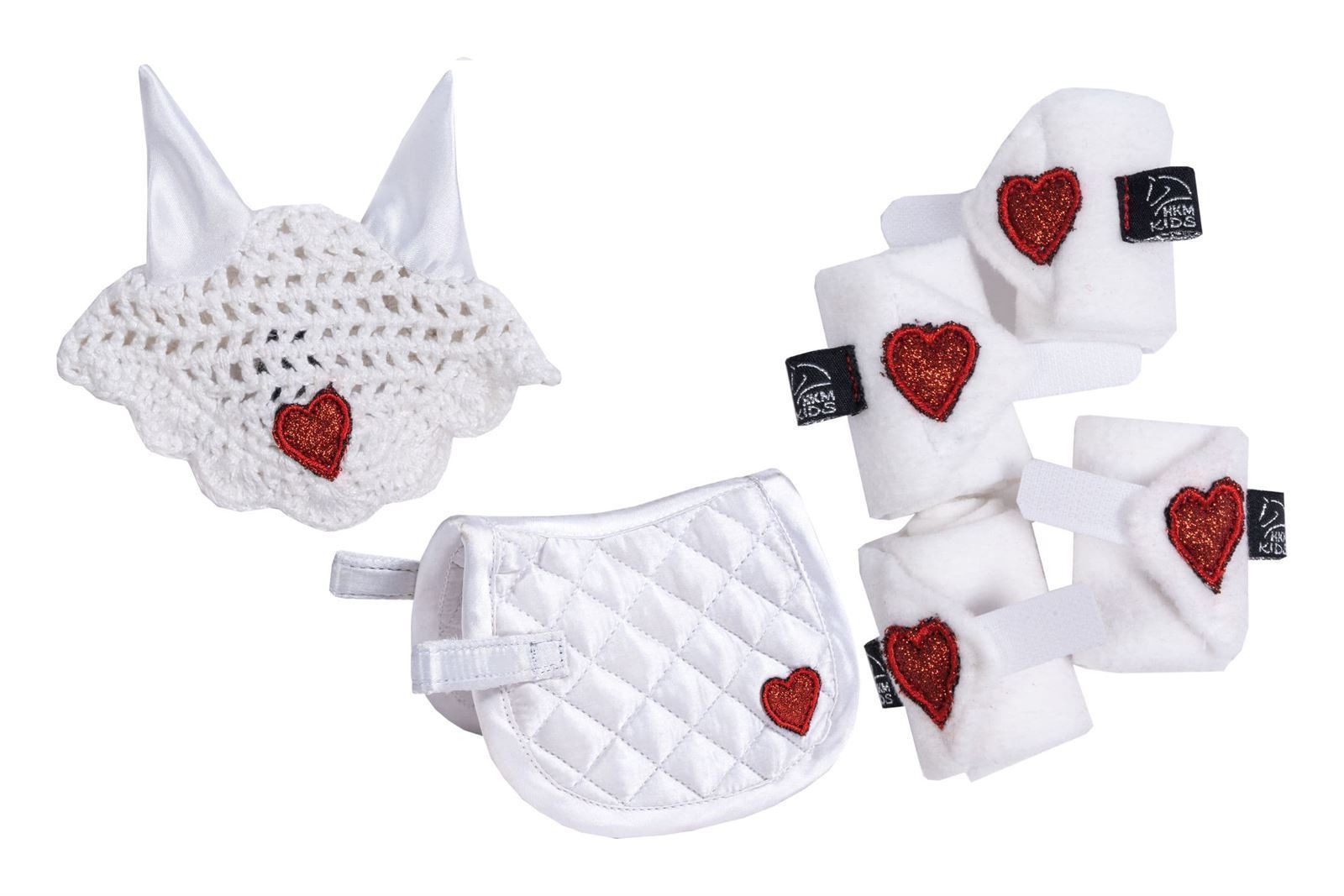 CUDDLE PONY Set accesorios HKM Sports Equipment Mantilla, orejeras y vendas , color blanco/rosa fucsia - Imagen 1