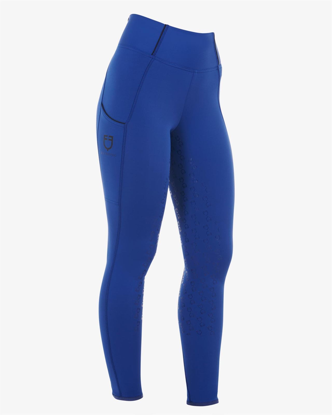 Legging EQUESTRO mujer, grip en culera color azul royal/negro - Imagen 1