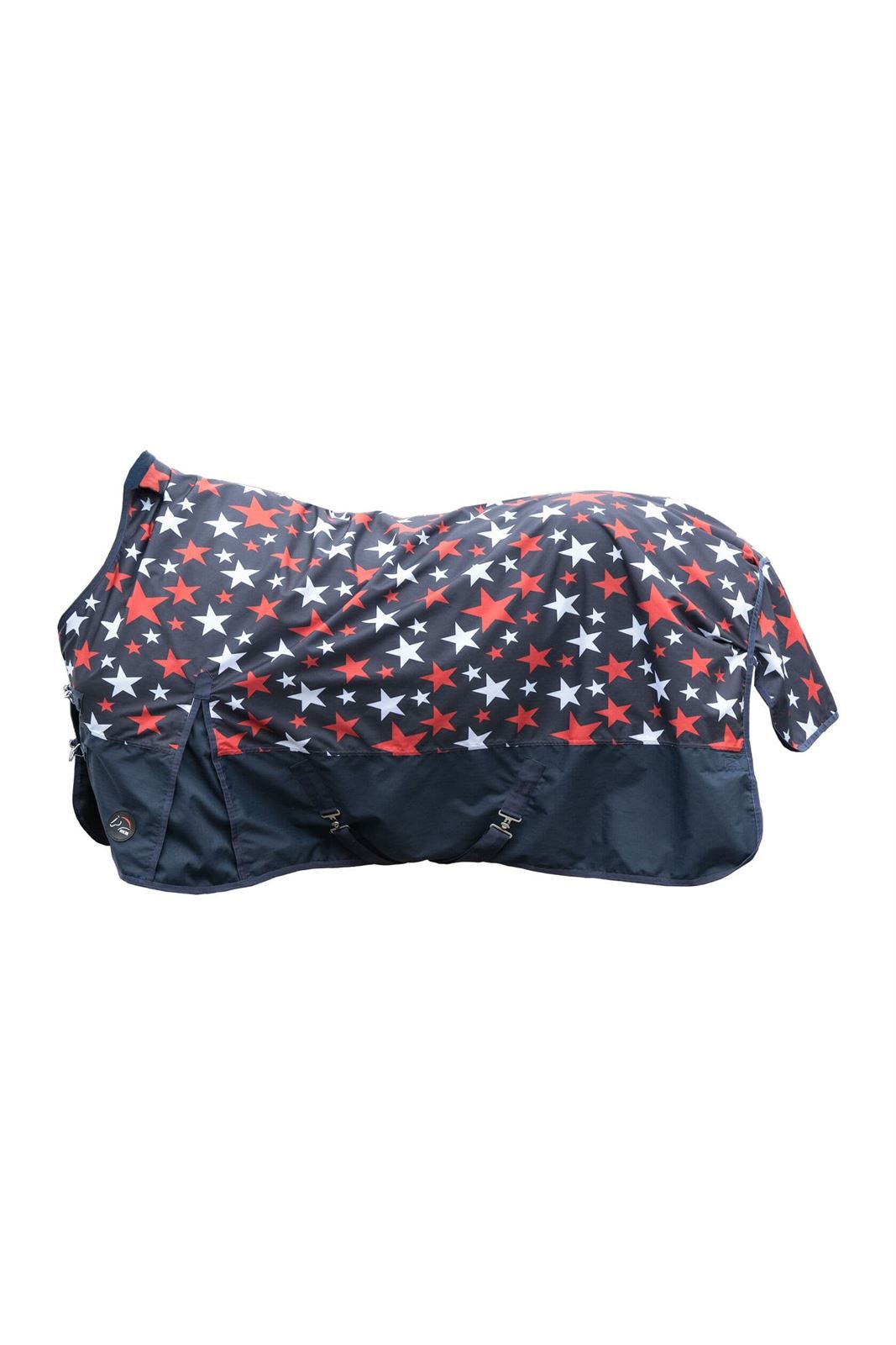 Manta HKM Sports Equipment Norwich impermeable cuello alto estampado estrellas 100 gr de relleno TALLA 135 - Imagen 1