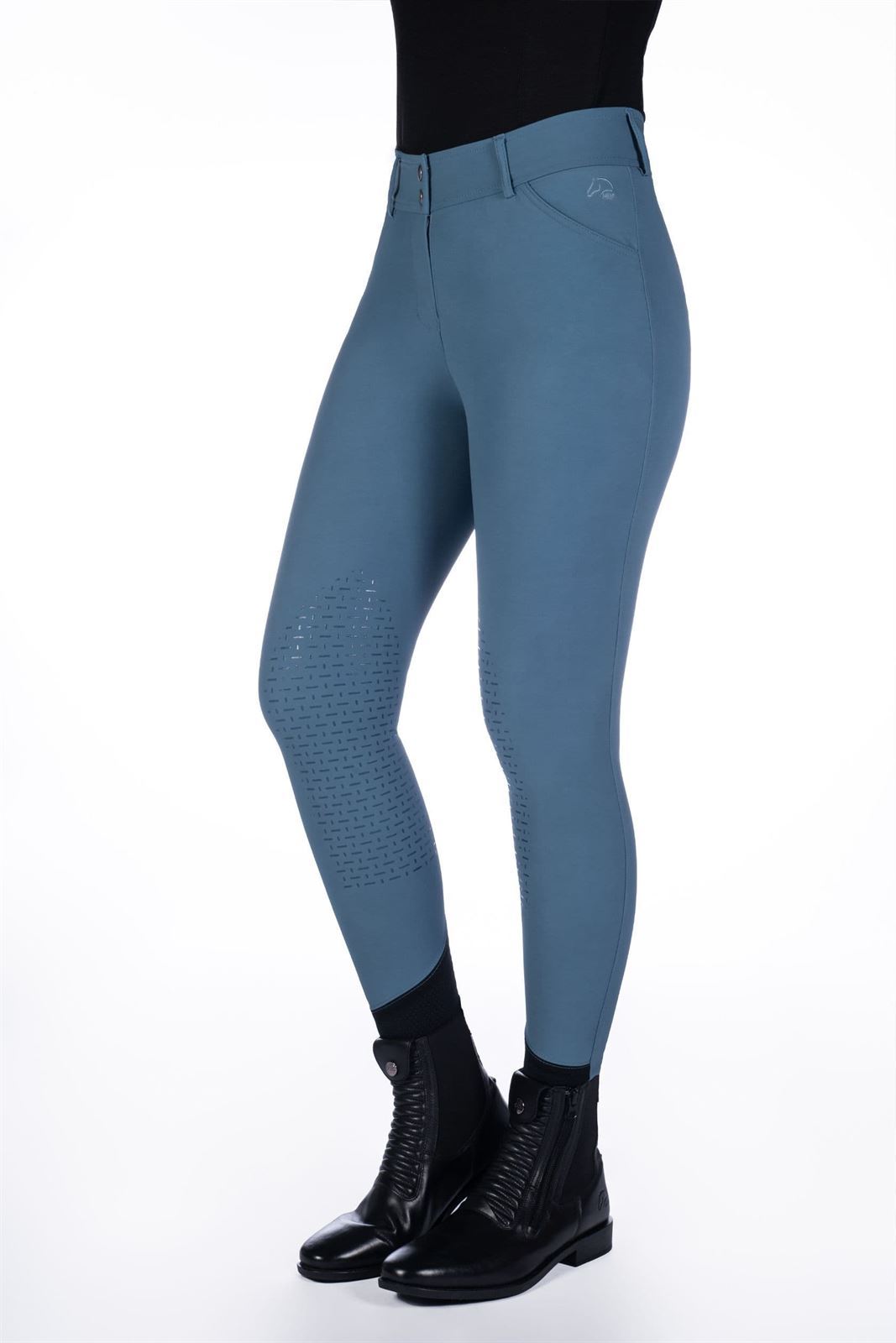 Pantalón mujer HKM Sports Equipment Tampa rodilla silicona, color azul vaquero - Imagen 6