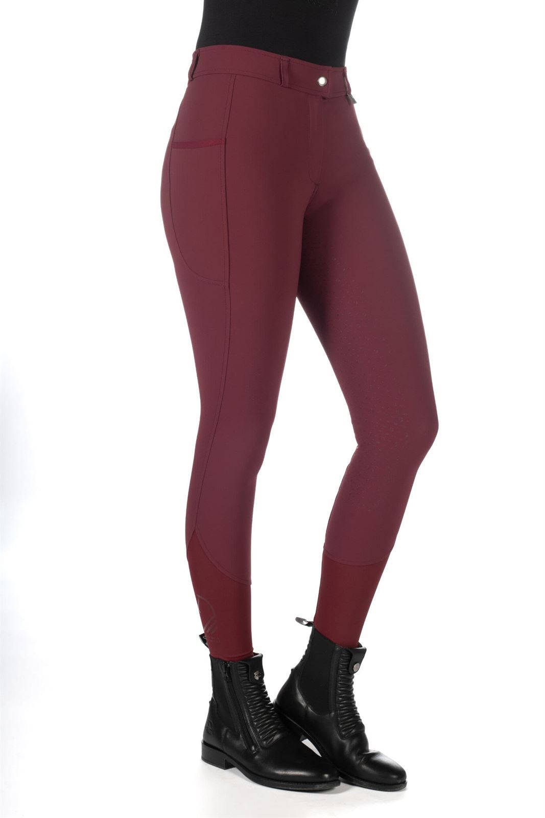 Pantalón mujer LAURIA GARRELLI HKM Sports Equipment Livigno culera de grip, color granate - Imagen 1