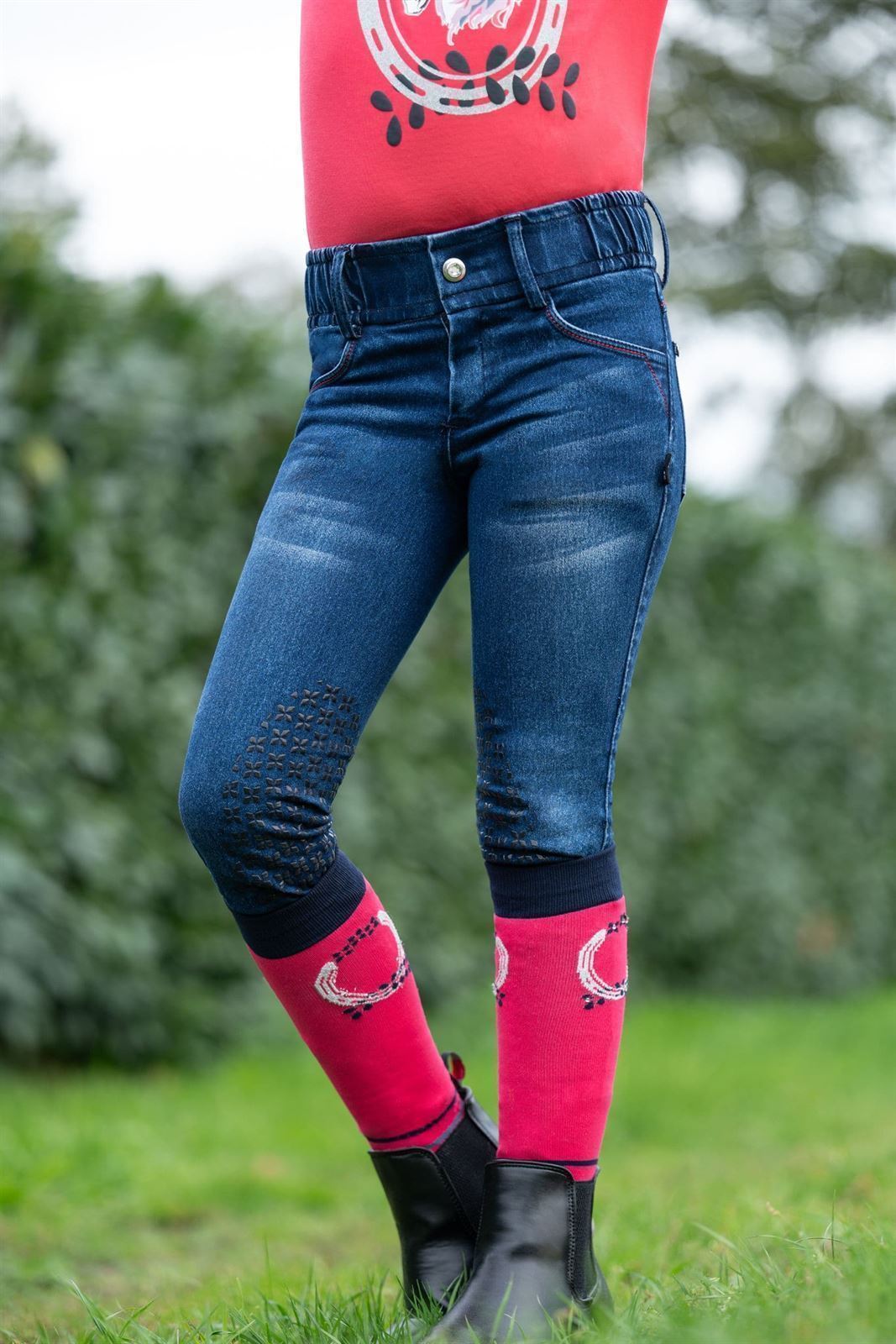 Pantalón niña HKM Sports Equipment Aymee Denim vaquero grip rodilla TALLA 6-7 AÑOS - Imagen 2