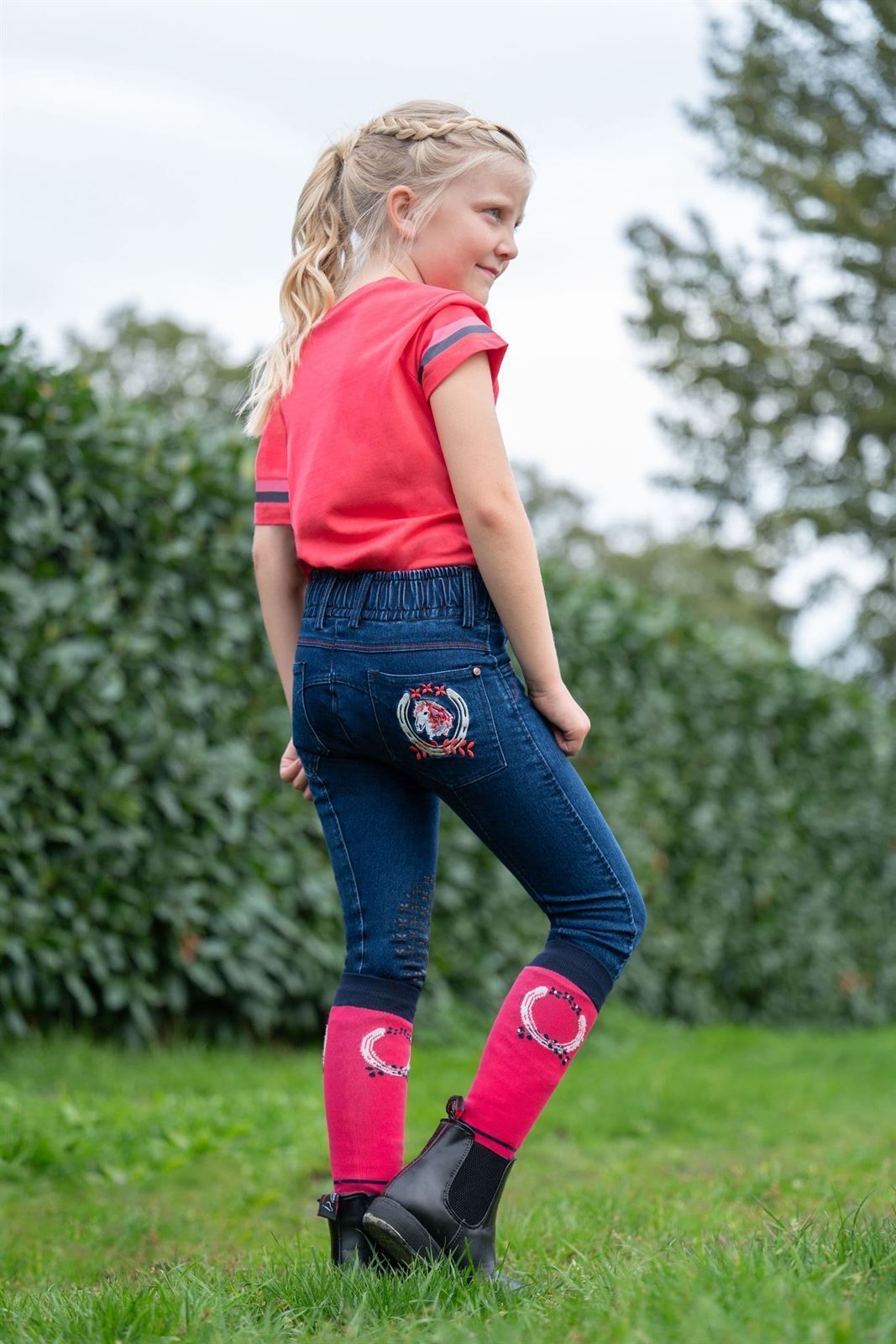 Pantalón niña HKM Sports Equipment Aymee Denim vaquero grip rodilla TALLA 6-7 AÑOS - Imagen 6