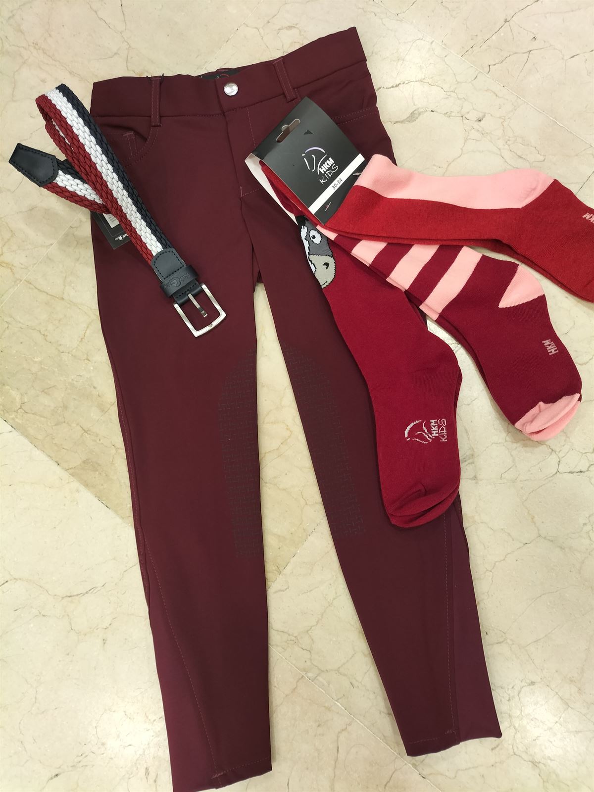 Pantalón unisex HKM Sports Equipment Sunshine color burdeos, rodilla silicona TALLA 7-8 AÑOS - Imagen 2