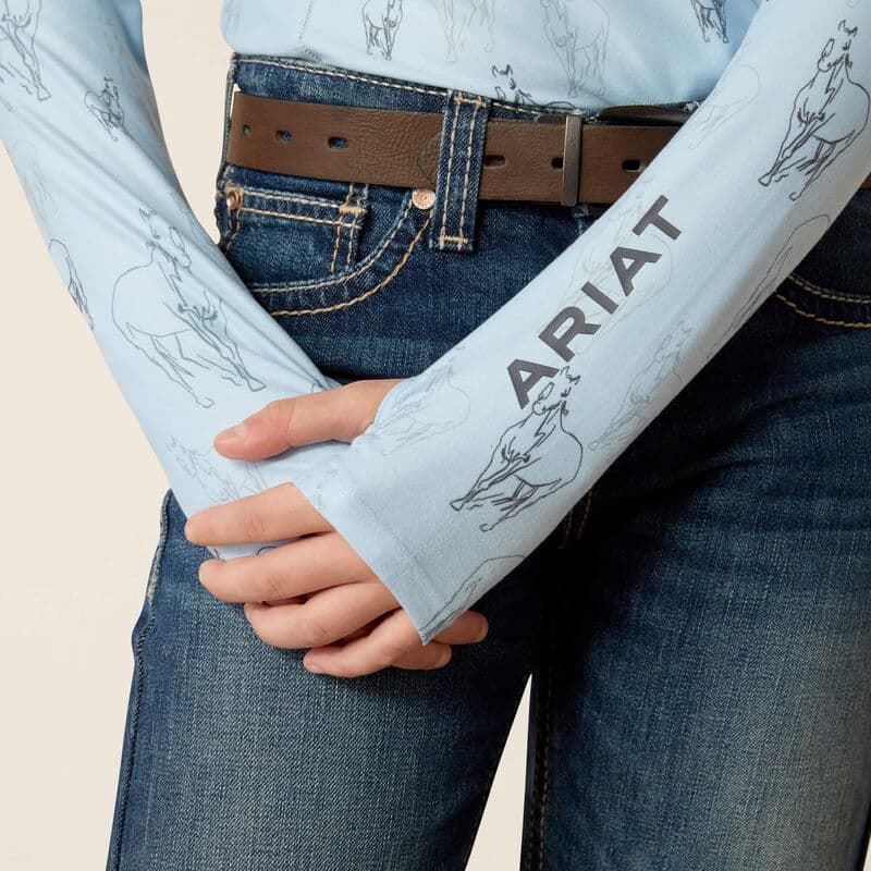 Polo ARIAT niña Baselayer manga larga estampado caballos azul celeste TALLA 12 AÑOS - Imagen 2