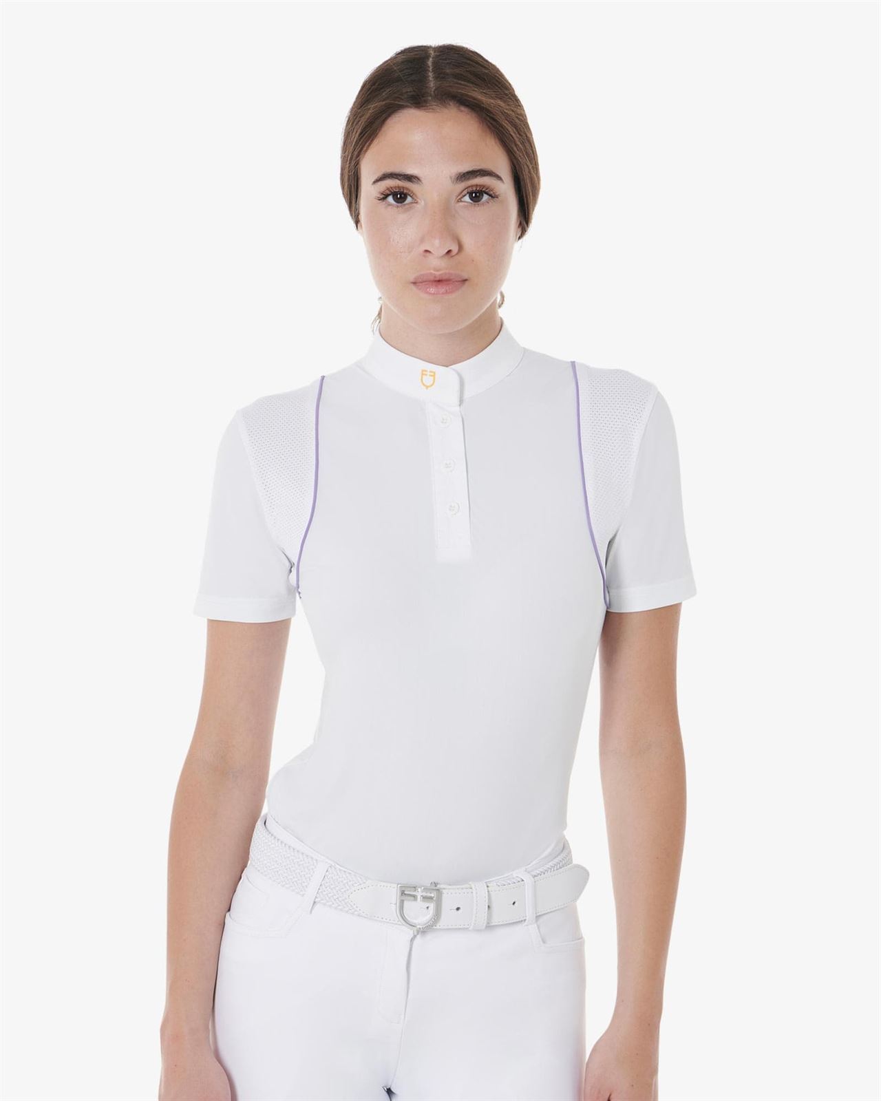 Polo concurso mujer EQUESTRO color blanco vivo lila TALLA S - Imagen 1