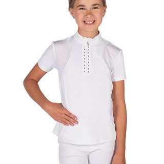 Polo concurso niña HKM Sports Equipment Glam Kids, color blanco cristales plata TALLA 152 (10-11 años) - Imagen 2