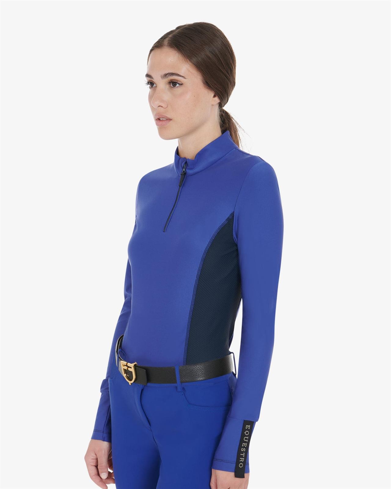 Polo mujer EQUESTRO color azul royal/negro manga larga - Imagen 3