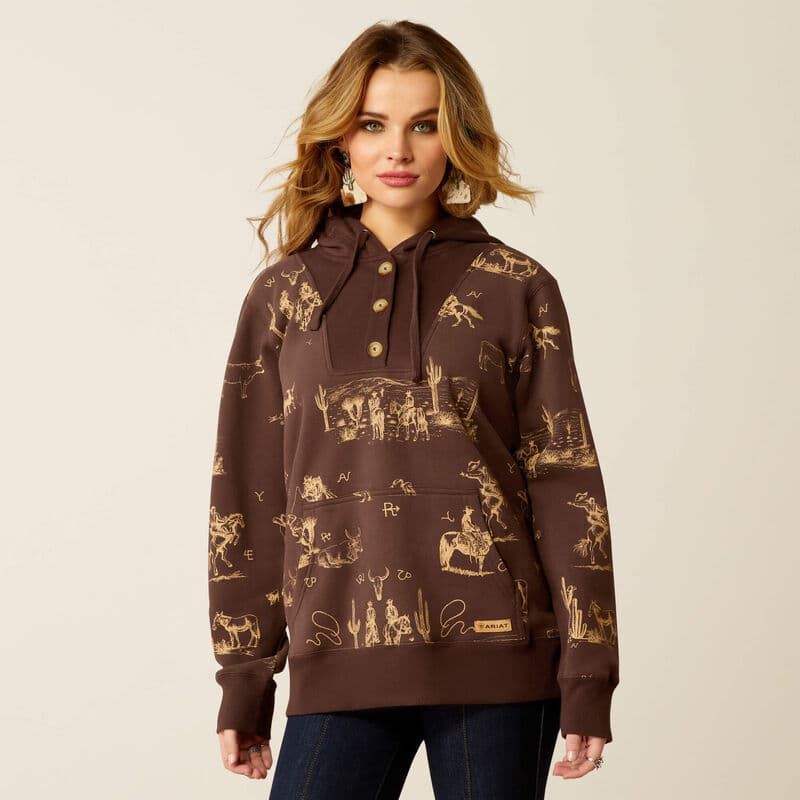 Sudadera ARIAT mujer Ranchin Hoodie estampado caballos TALLA S - Imagen 3